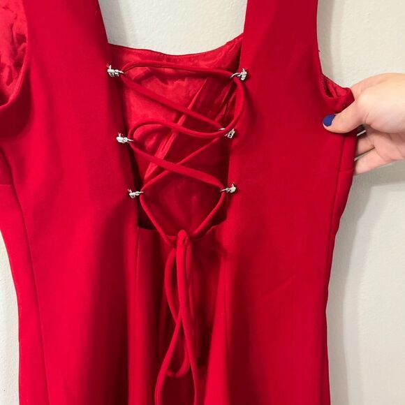 Y2K Rampage Womens Red A Line Dress 7 Sleeveless Pleated Criss Cross Back Tie - Picture 5 of 8